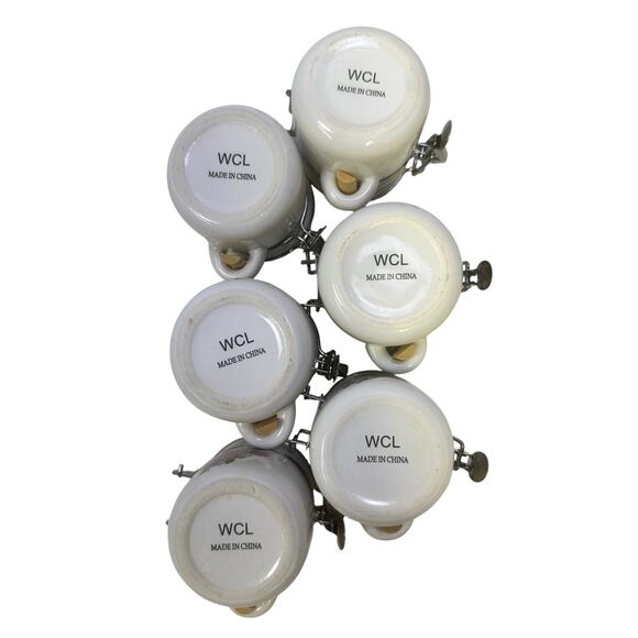 WCL Ceramic Mini Floral Design Spice Jar Canisters with Wooden Spoons-Set of 6 - Picture 8 of 13